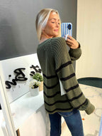 Button Down Striped Knit Cardigan