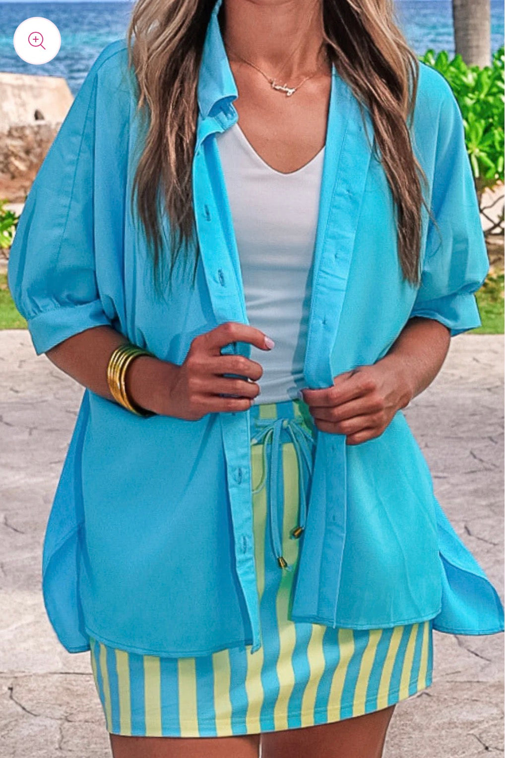 Pool Blue Button Up Top