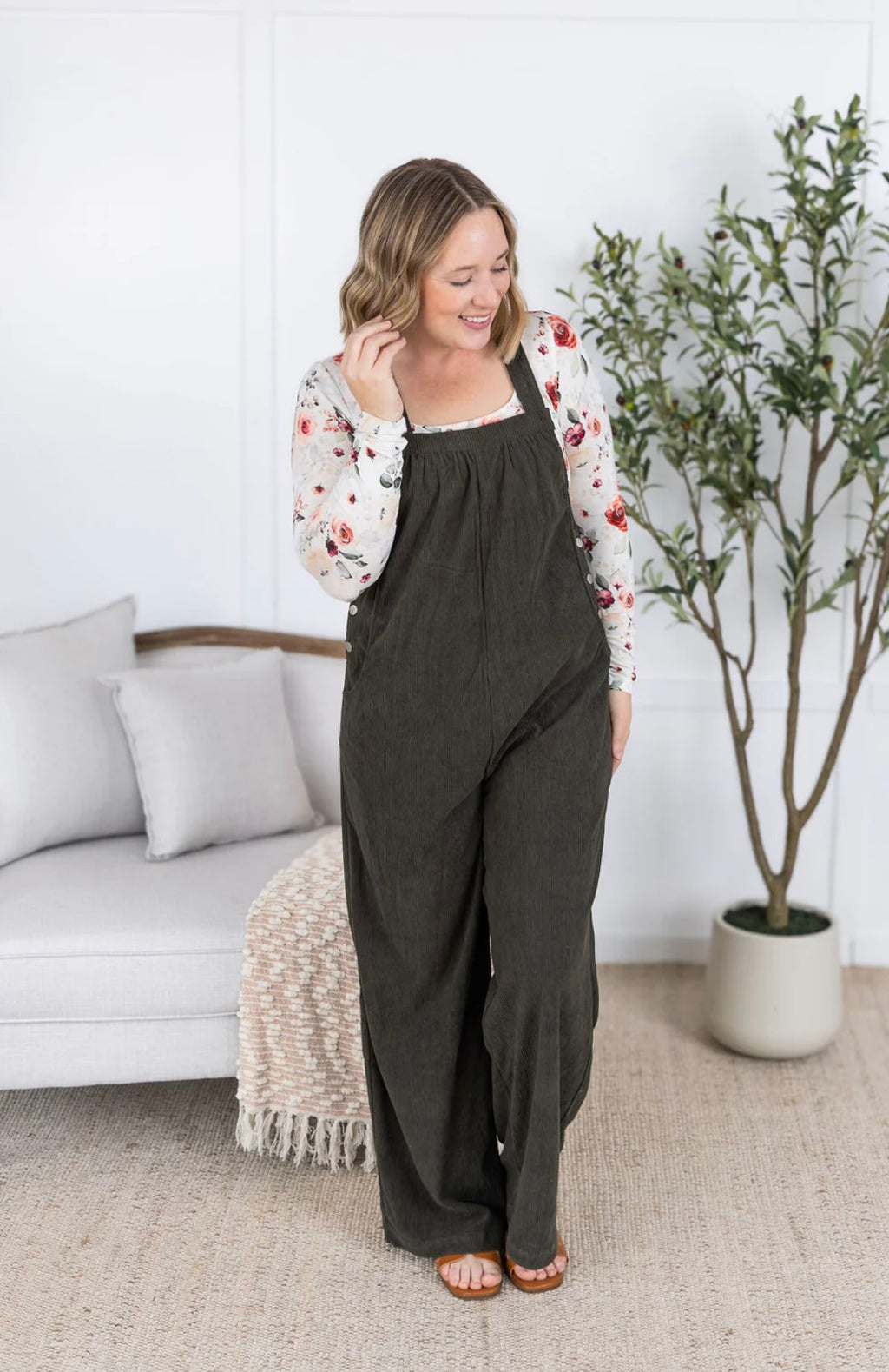 Olive Corduroy Overalls