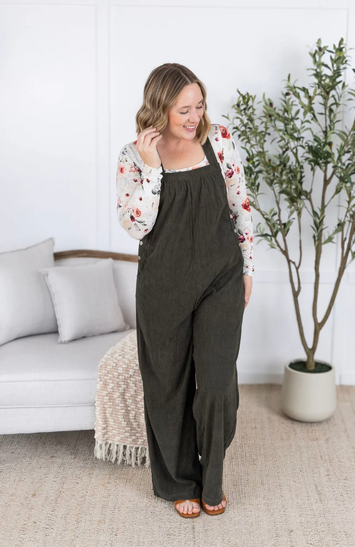 Olive Corduroy Overalls