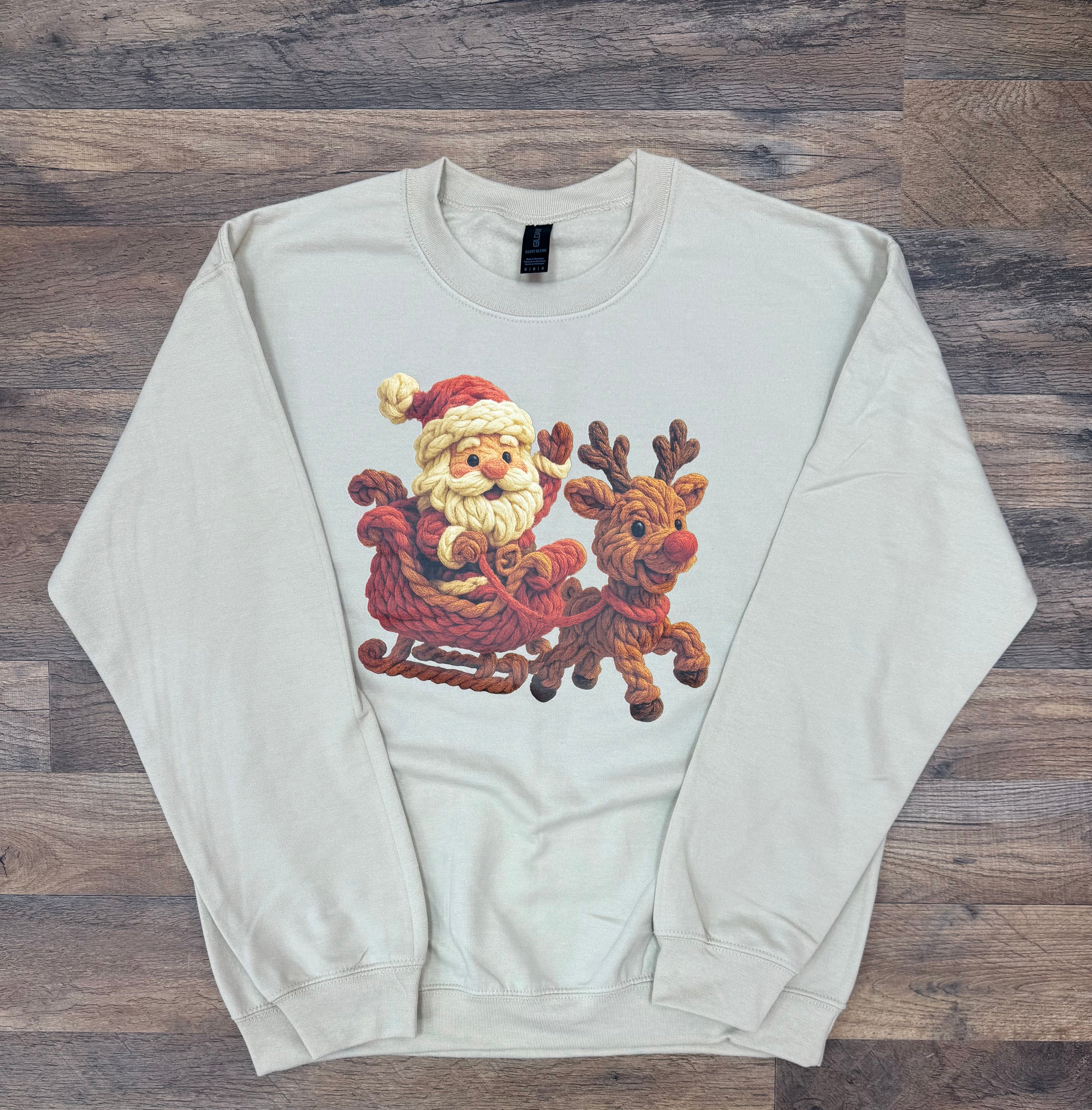 Faux Yarn Santa/Reindeer Gildan Sand