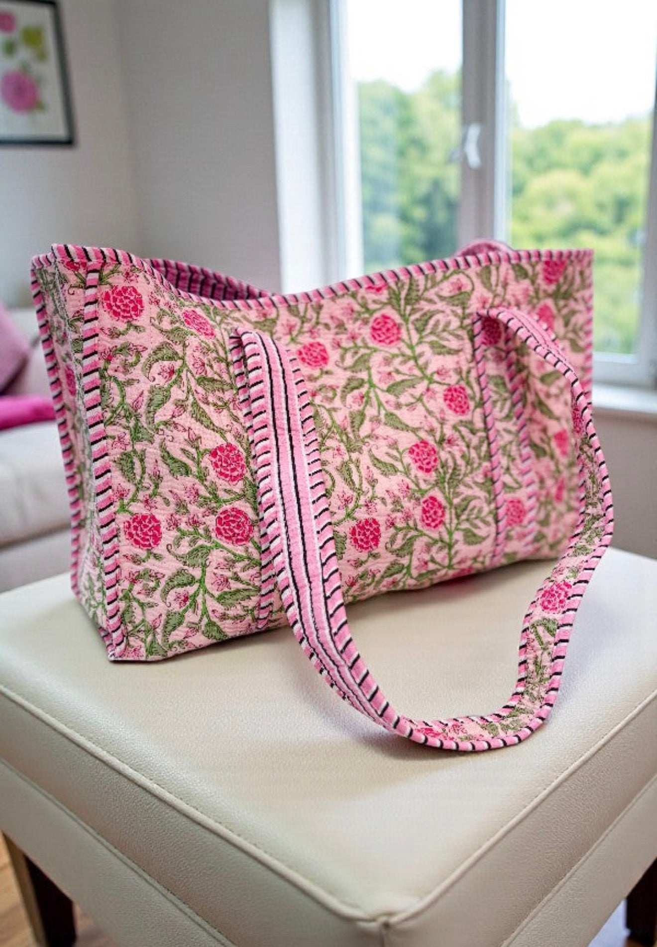 Claire Pink Floral Tote Bag