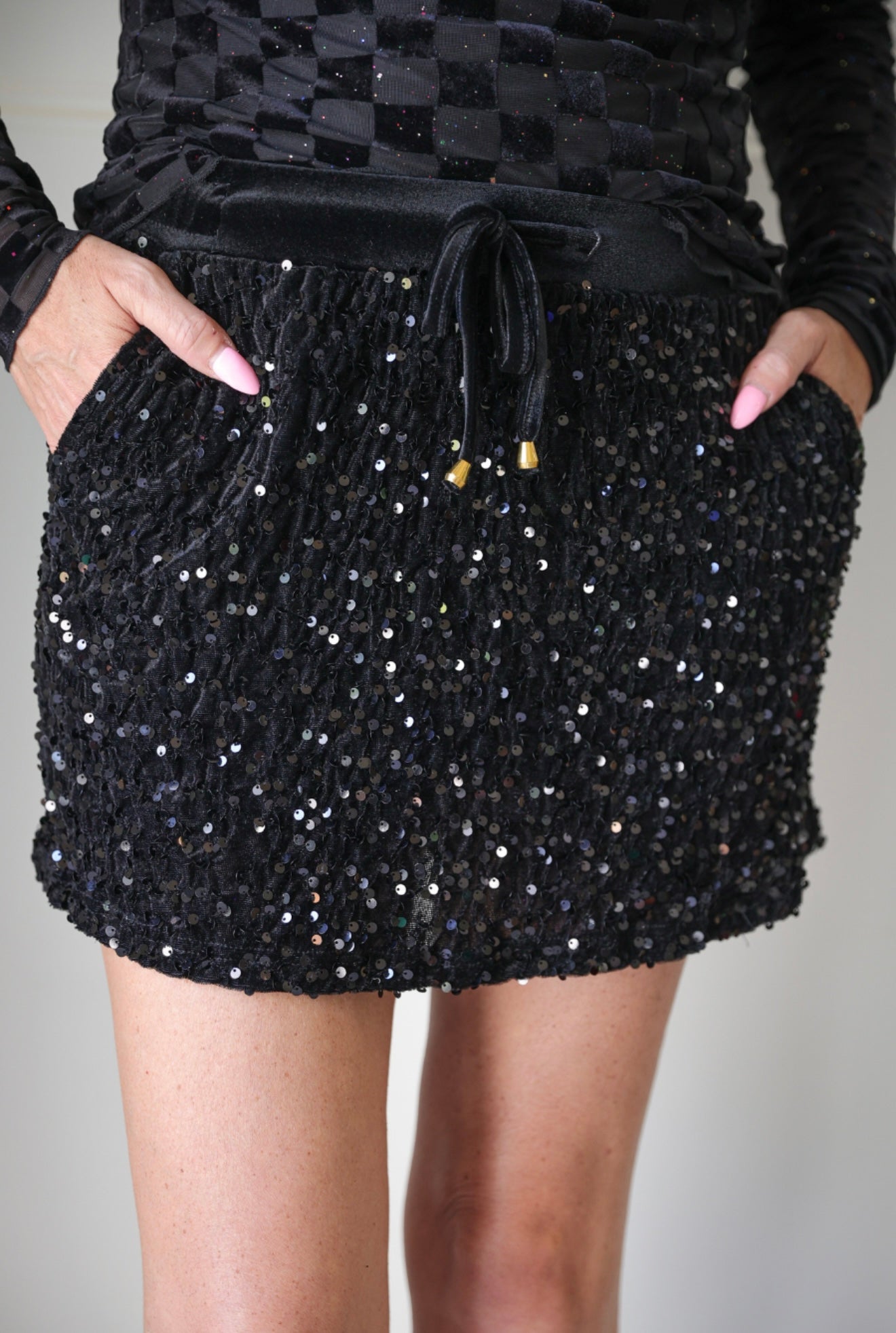 Velvet Hour Sequin Skort in Black