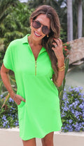Ezra Textured Dress in Lime Green