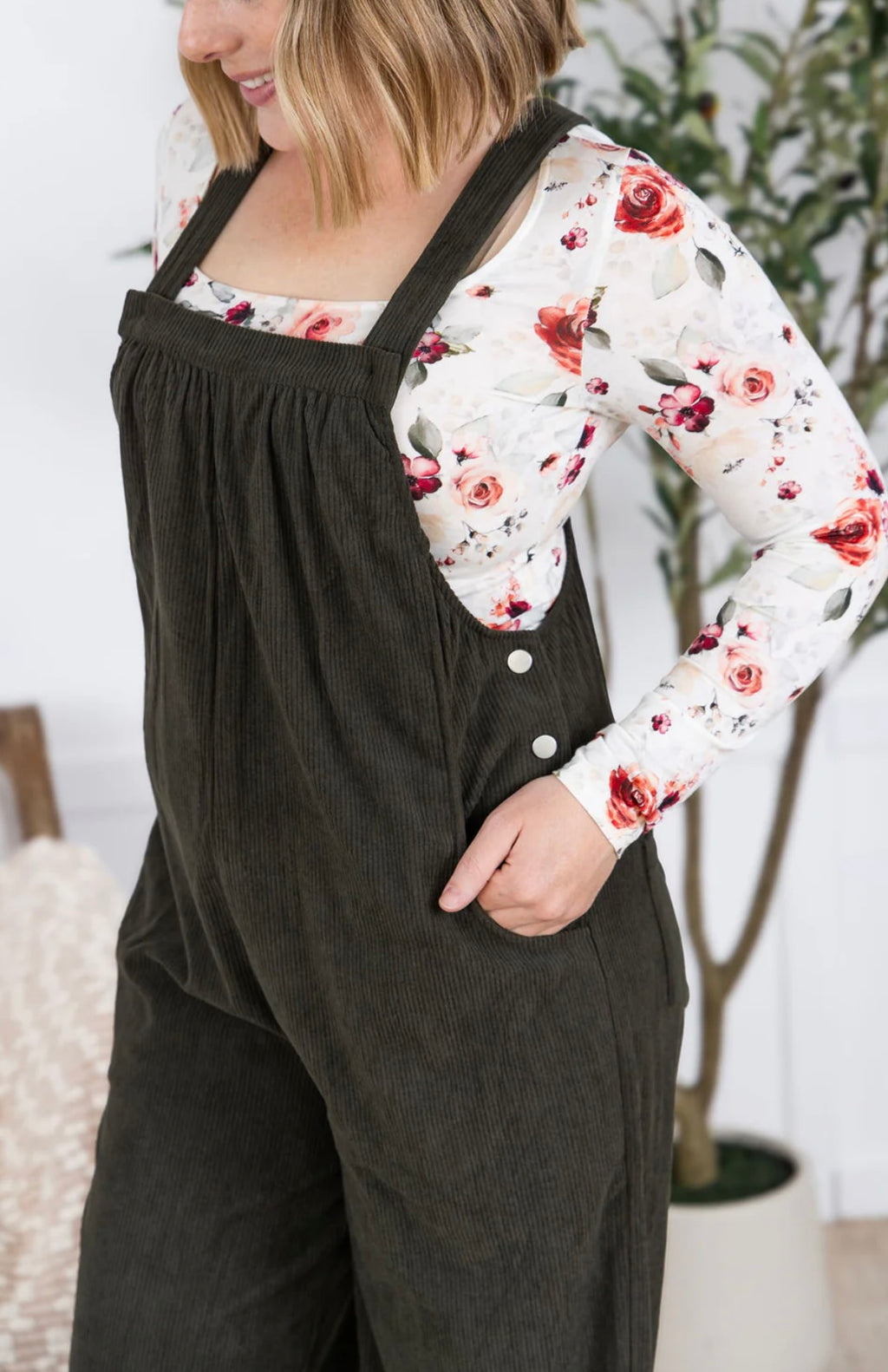 Olive Corduroy Overalls