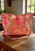 Rue Orange Floral Patterned Tote Bag