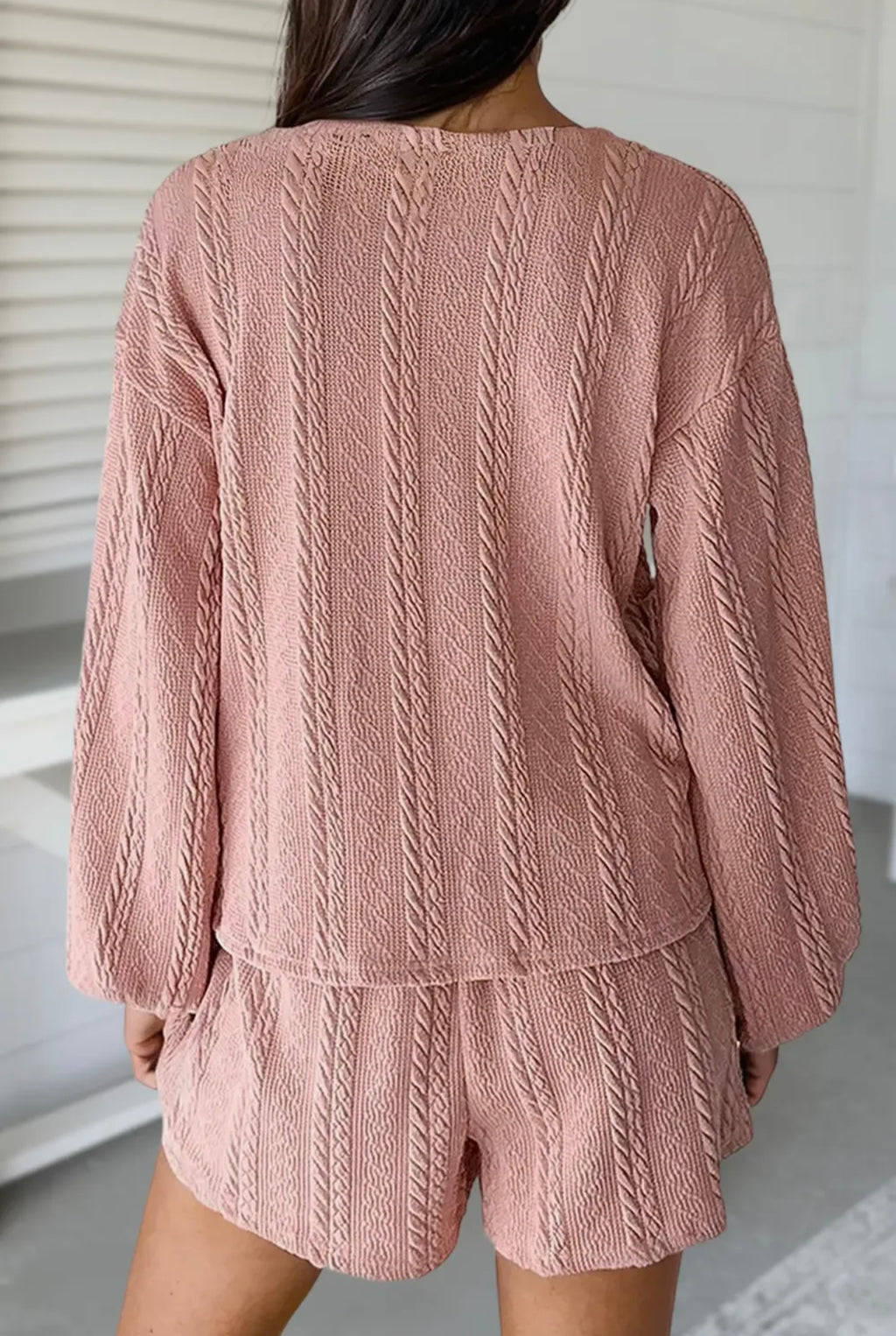 Blush Cable Knit Shorts Set
