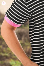 Retro Stripe Tee Black and Pink