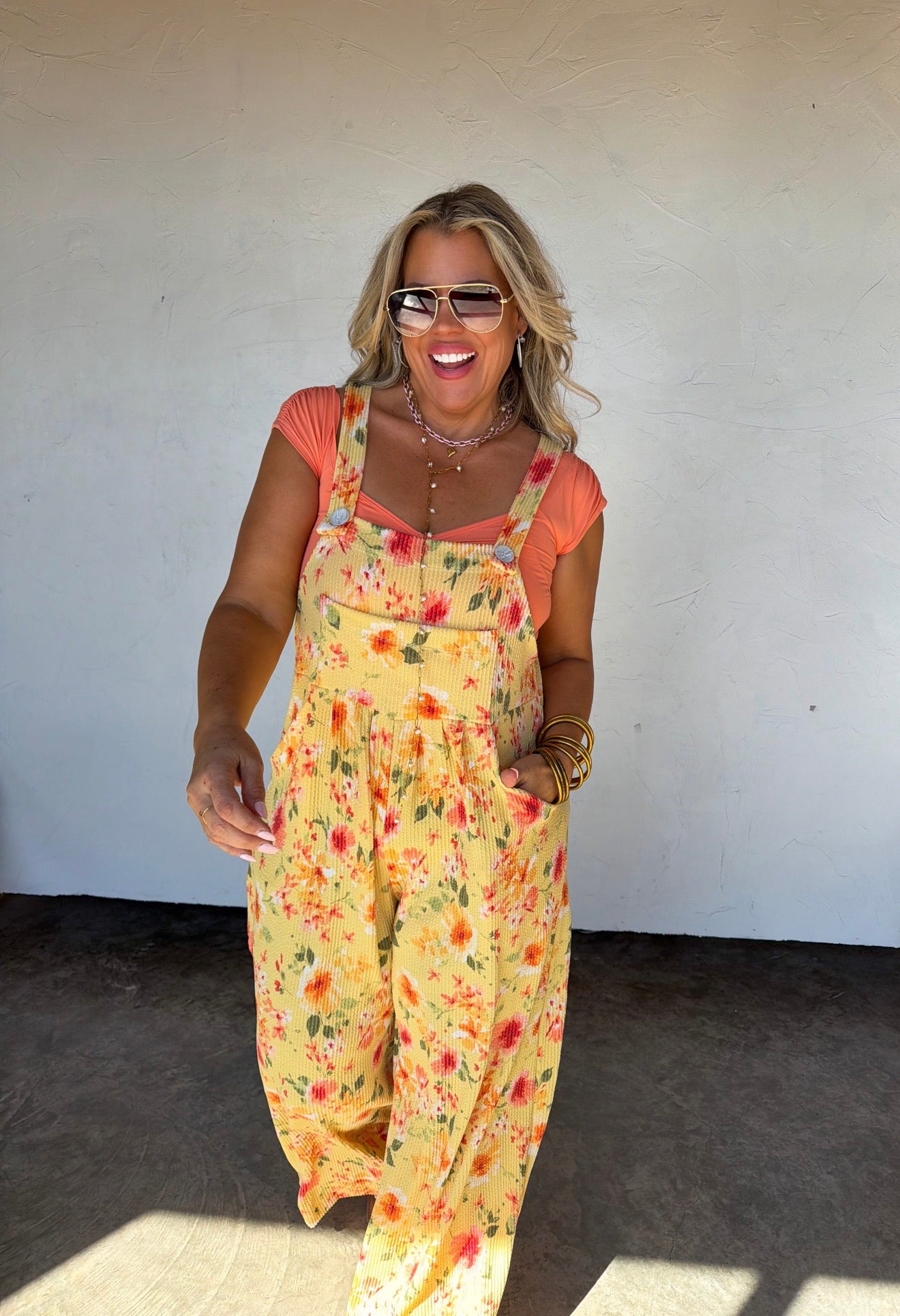 Floral Boho Overalls in Yellow or Blue