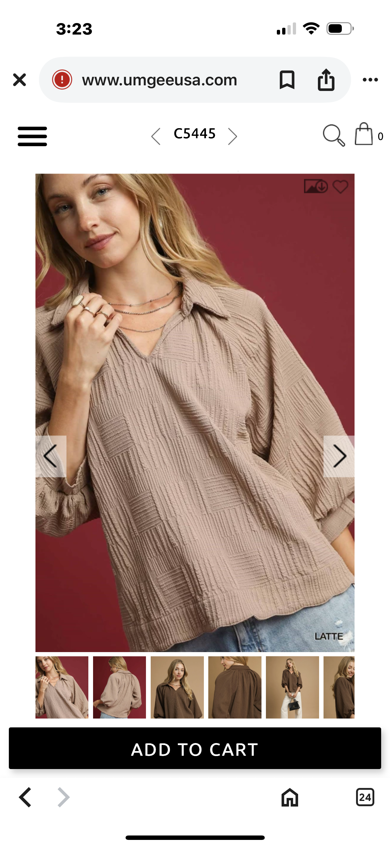 Latte Textured V-Neck Collared Blouse