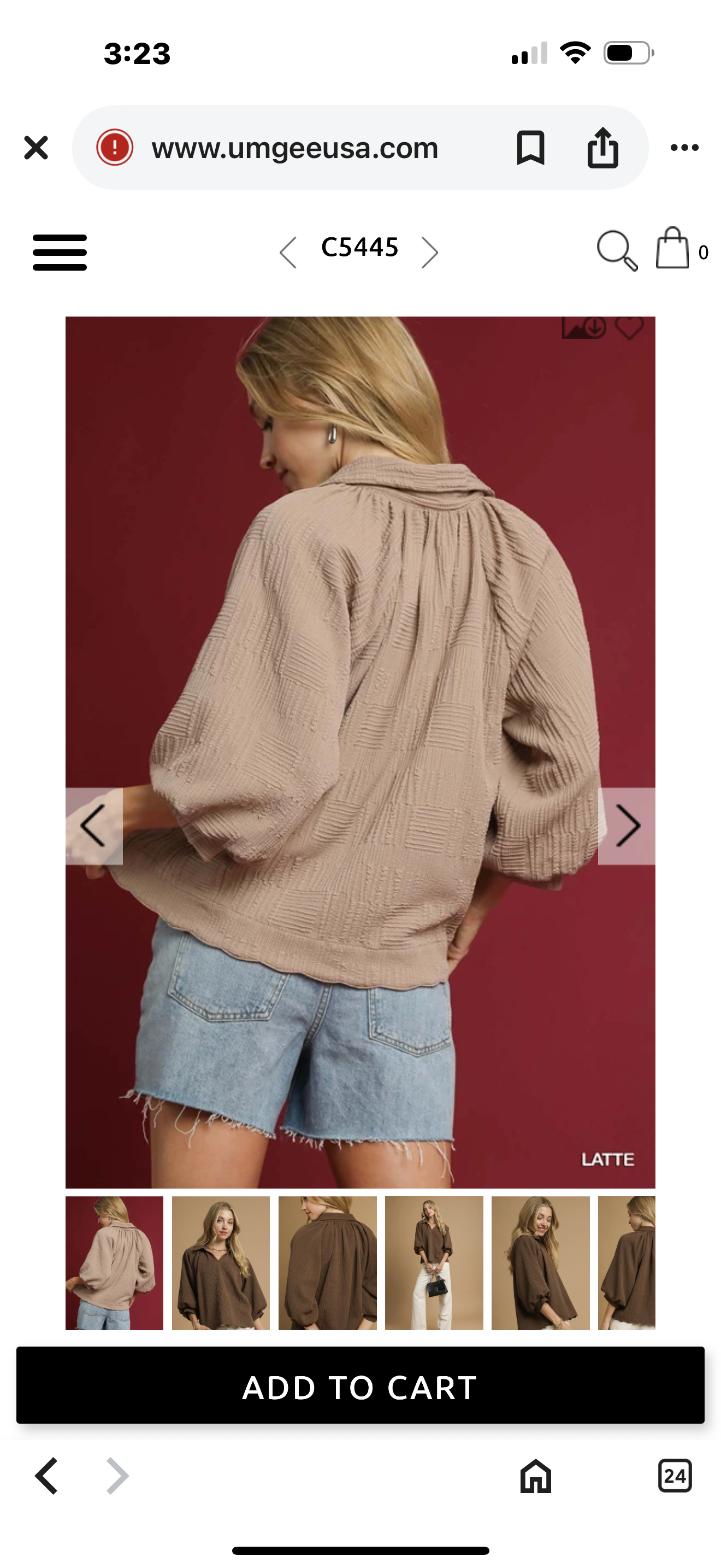 Latte Textured V-Neck Collared Blouse