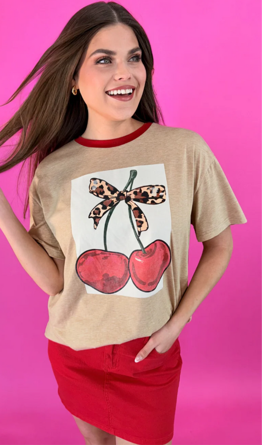 Cherry Sweet Leopard Bow – Oversized Tee