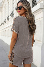 Leopard Trim Twist Ribbed Set