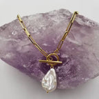 Gold Paperclip Baroque Pearl Necklace