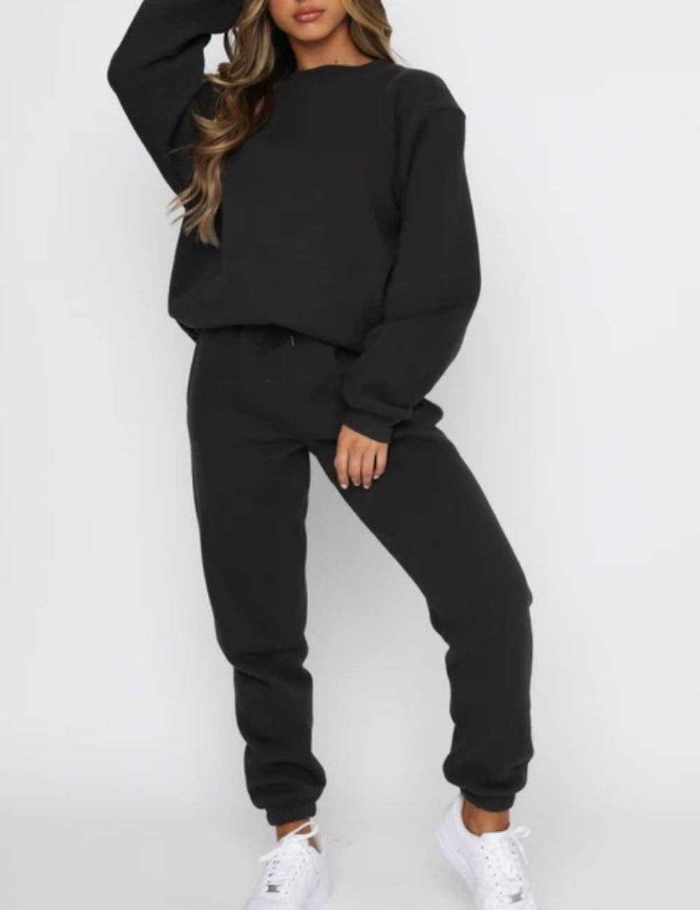 Ladies Solid Color Sweatshirt and Pants Sets