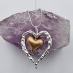 Hammered Tall Heart Pendant Long Necklace