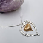 Hammered Tall Heart Pendant Long Necklace