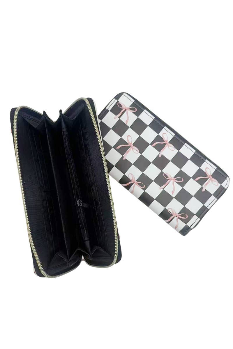SI-27934 Trendy Bow Ribbon Vegan Leather Long Wallet