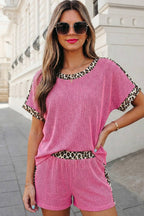 Leopard Trim Twist Ribbed Set