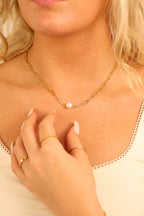 Stainless Steel / Gold Paperclip Necklace With Pearl