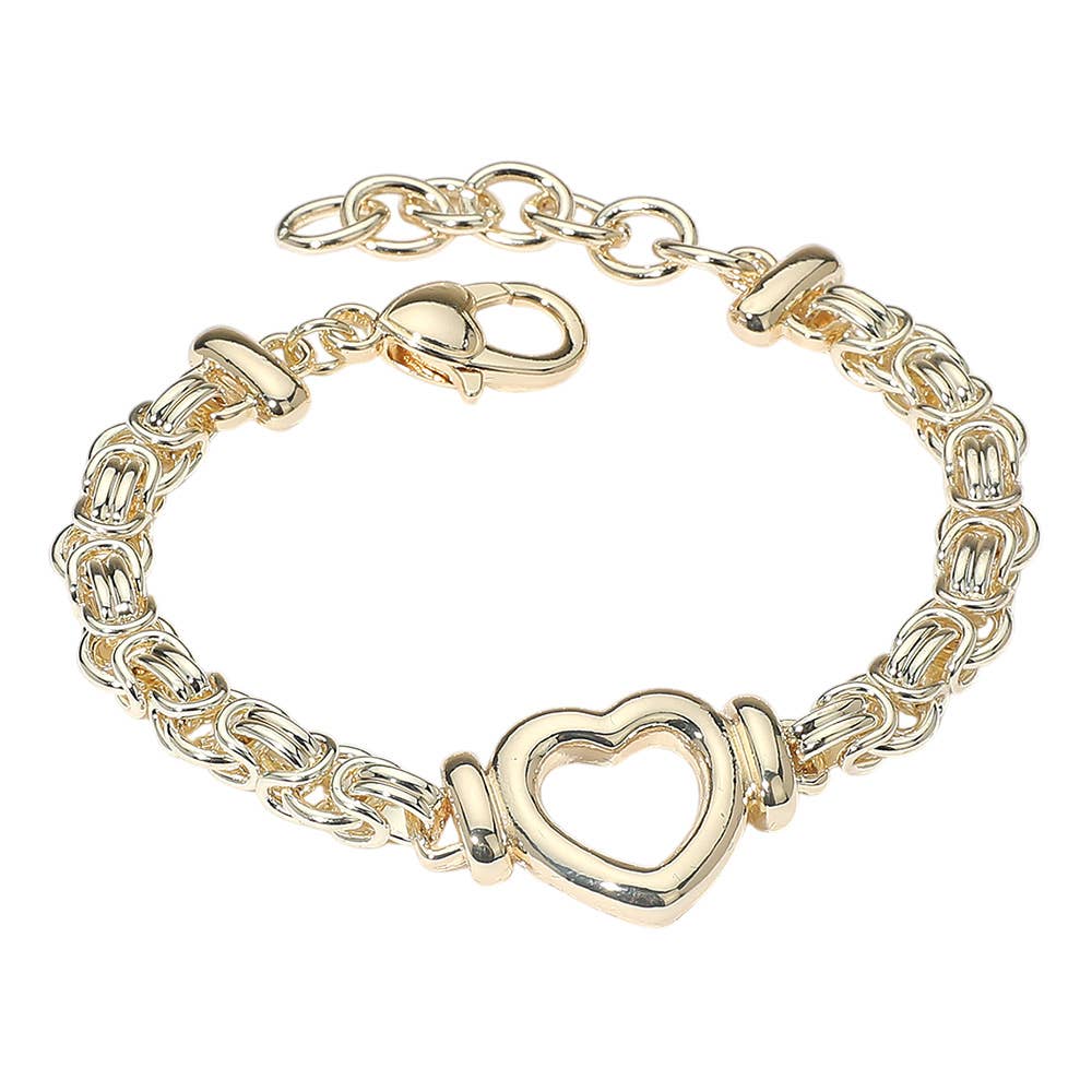14K Gold Plated Open Heart Link Chain Bracelet