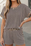 Leopard Trim Twist Ribbed Set