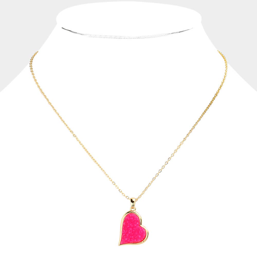 Druzy Heart Pendant Necklace