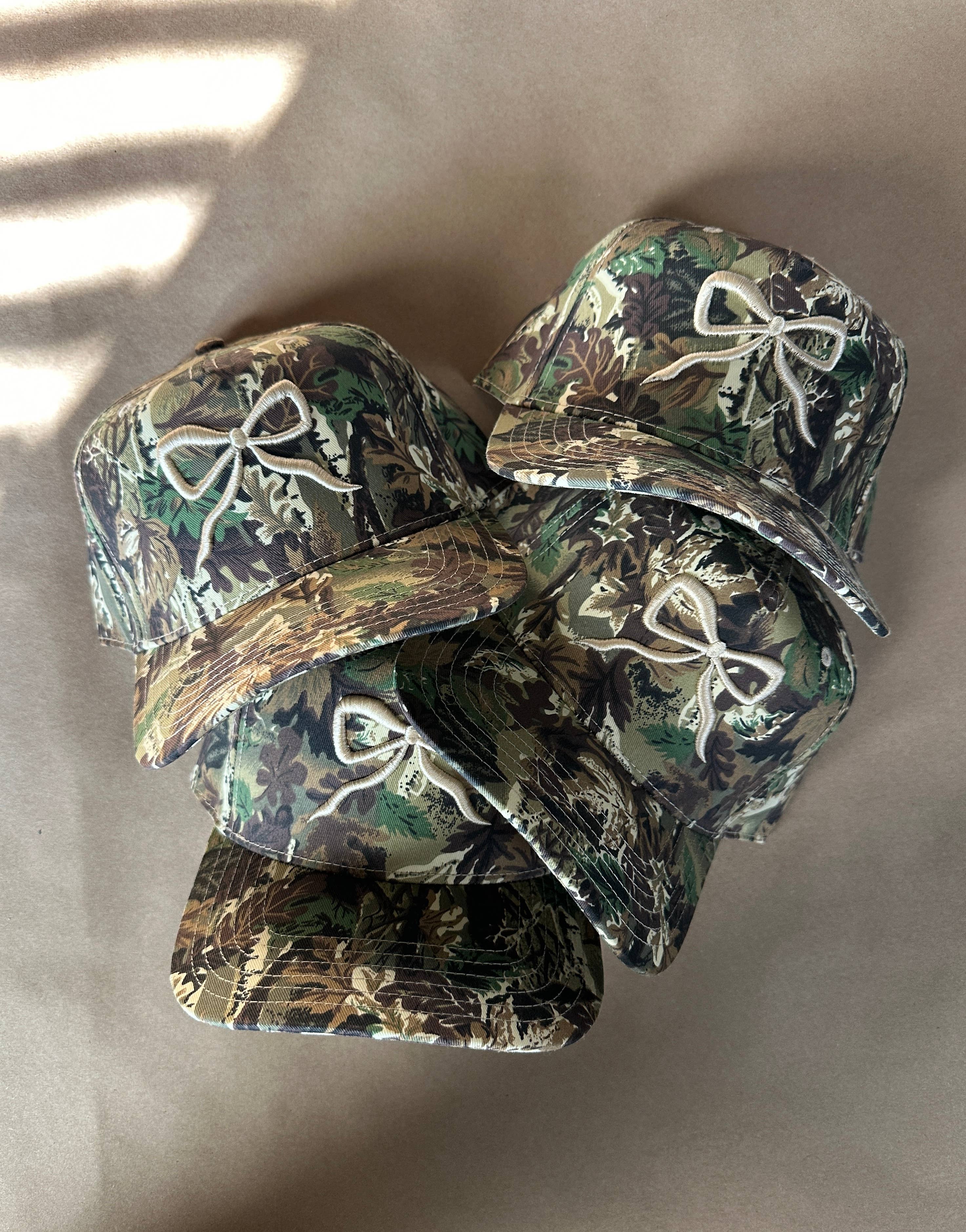 Camo cream bow hat