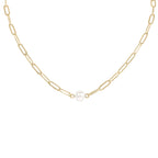 Stainless Steel / Gold Paperclip Necklace With Pearl