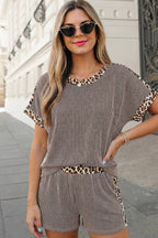 Leopard Trim Twist Ribbed Set
