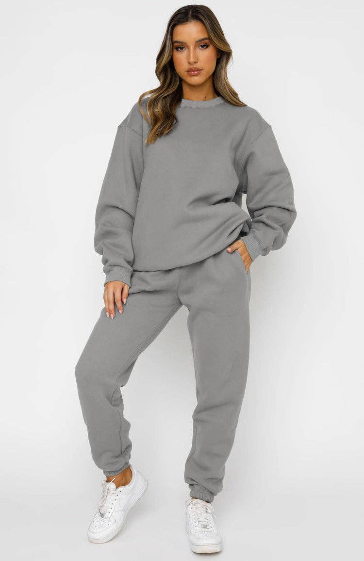 Ladies Solid Color Sweatshirt and Pants Sets