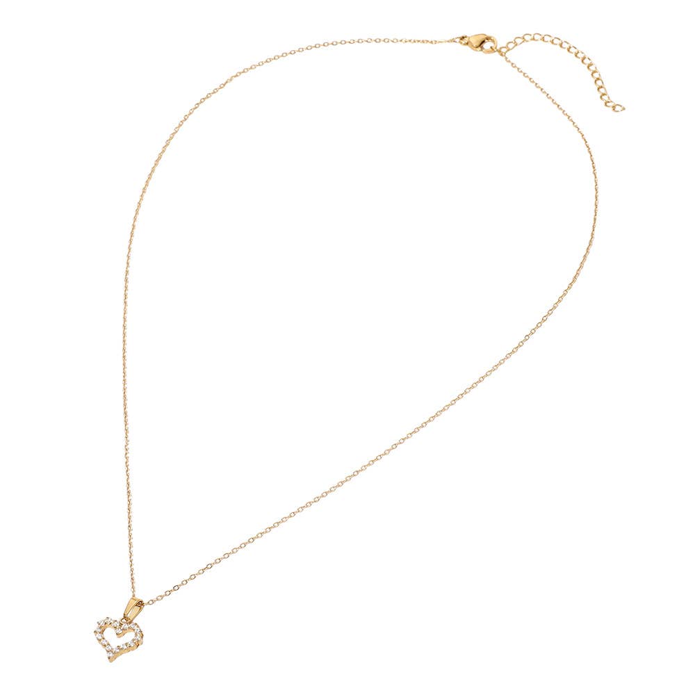 SECRET BOX_Stainless Steel Stone Paved Open Heart Pendant Necklace