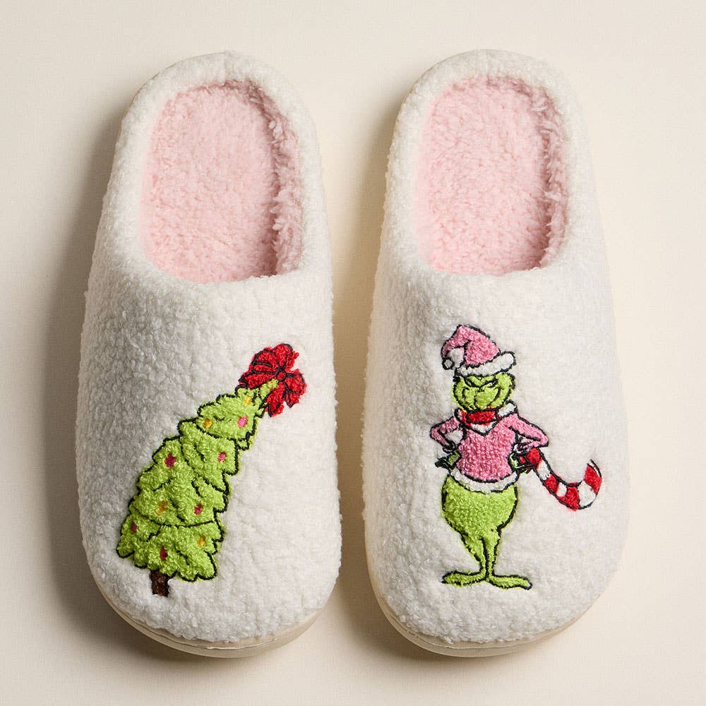 Grinch  Christmas Embroidery Slippers
