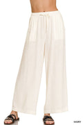 Wide Leg Linen Blend Pants With Pockets