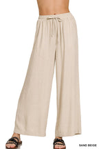 Wide Leg Linen Blend Pants With Pockets