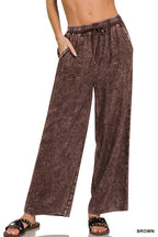 Acid Wash Drawstring Elastic Band Waist Pants