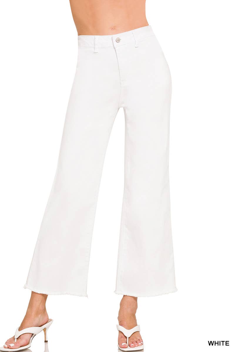 Fray-hem White Denim Pants