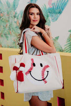 Baseball Oversized Happy Face Tote Bag for Women
