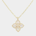 14K Gold Plated CZ Mother Of Pearl Clover Pendant Necklace