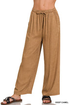 Acid Wash Drawstring Elastic Band Waist Pants