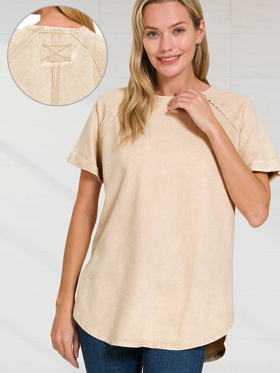 French Terry Vintage Wash Casual Top w/ back patch