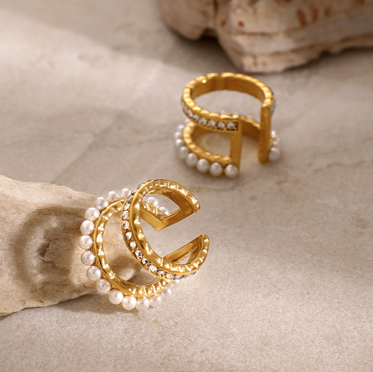 Double Layer 18k Gold Plated Hypoallergenic Ear Cuff Set