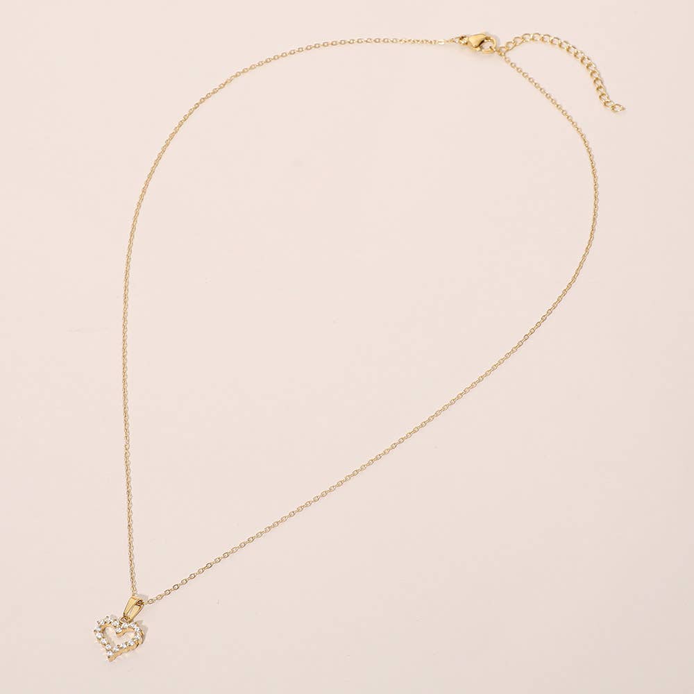 SECRET BOX_Stainless Steel Stone Paved Open Heart Pendant Necklace