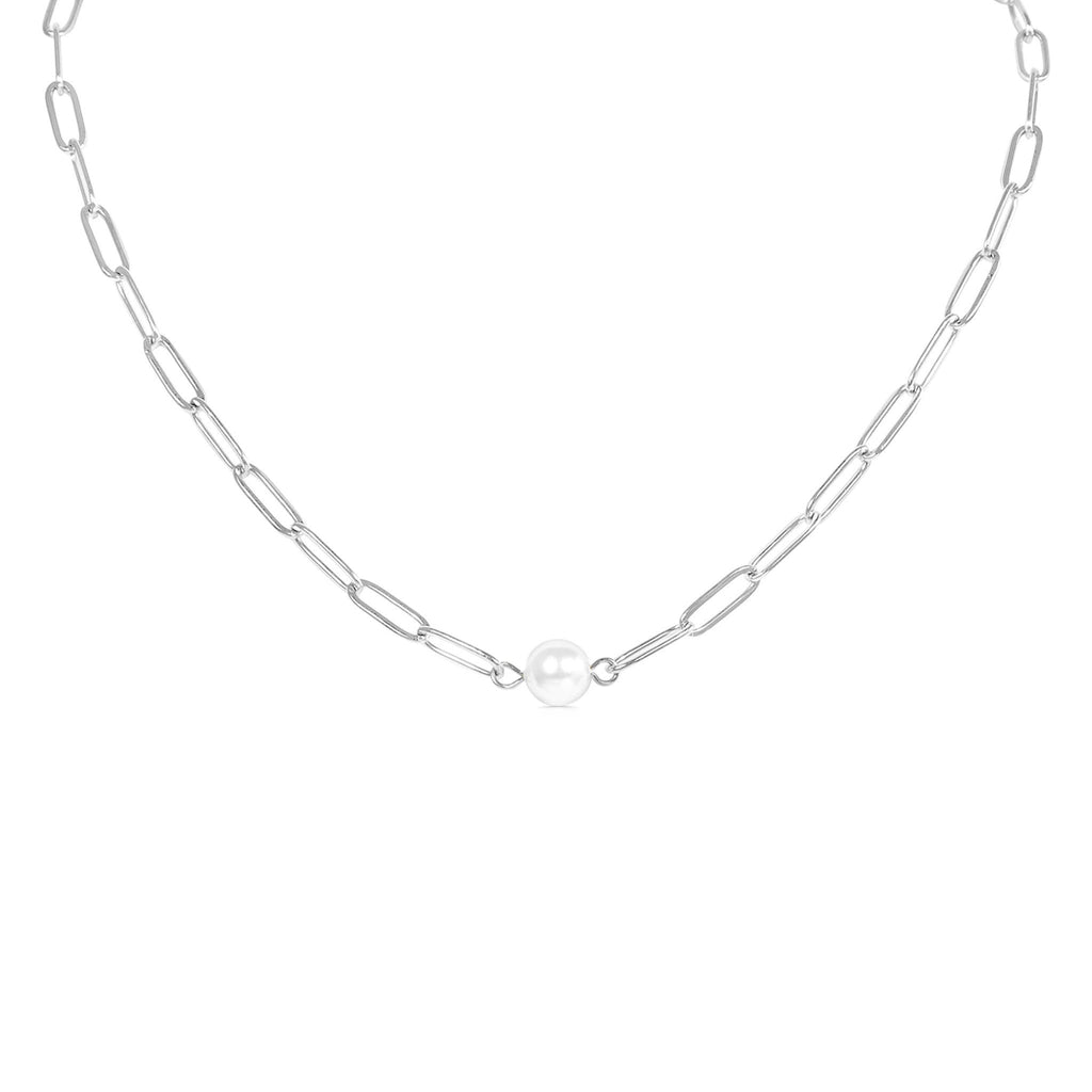 Stainless Steel / Gold Paperclip Necklace With Pearl